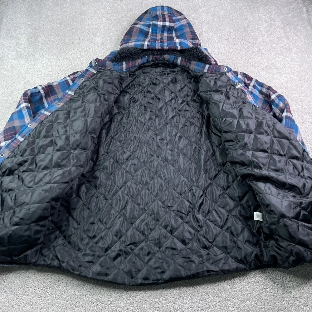 Burnside Shirt Jacket Mens 2XL Blue Plaid Quilted Lined Hooded Flannel Shacket